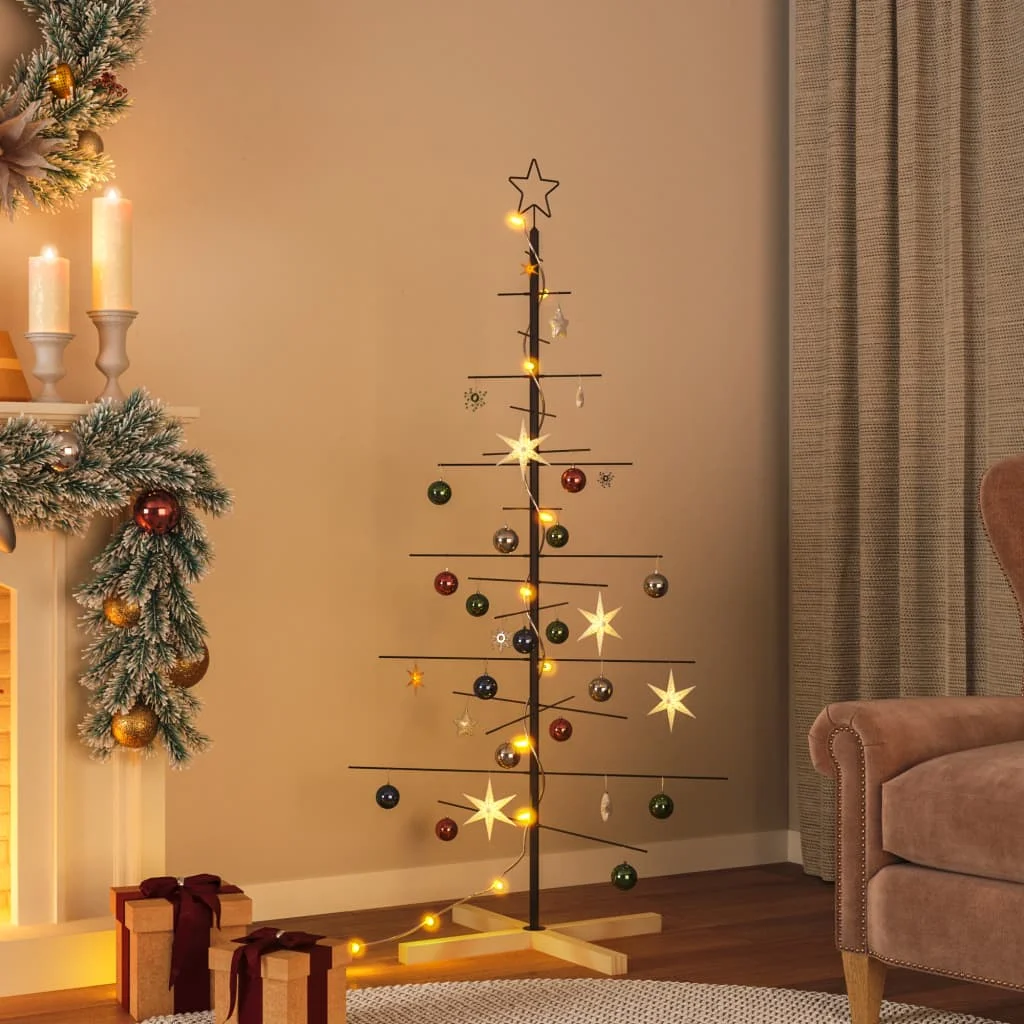 Weihnachtsbaum Metall mit Holzst?nder Schwarz 150 cm