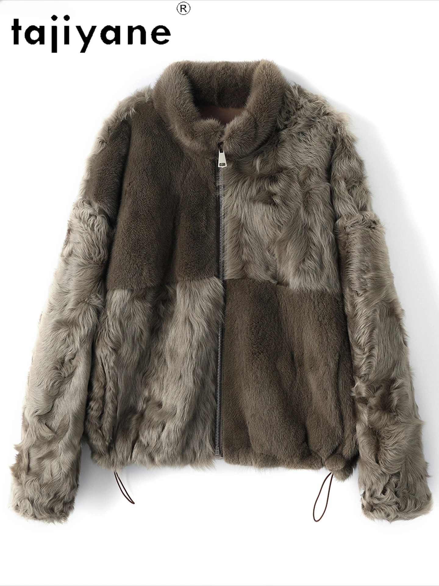 TAJIYANE Visone Impiombato con Pelliccia di Pecora Giubbotti Donna Colletto alla coreana Breve Giacca di Pelliccia Reale Abbigliamento Donna Inverno Nuovo in Cappotto Шуба