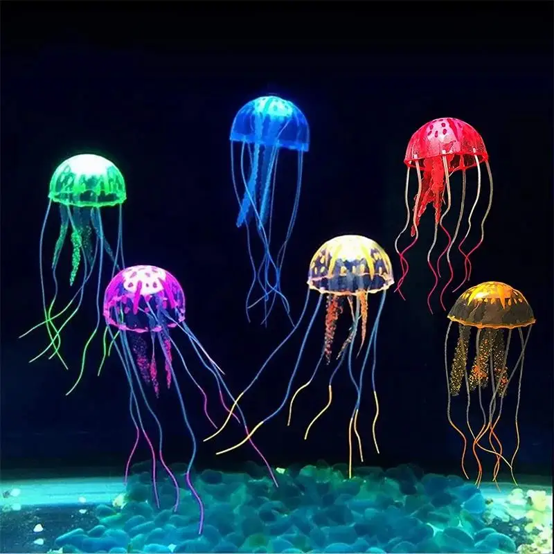 

Artificial Swim Luminous Jellyfish Aquarium Decoration Silicone Odorless Plants Luminous Fish Tank Ornaments Landscape Supplies