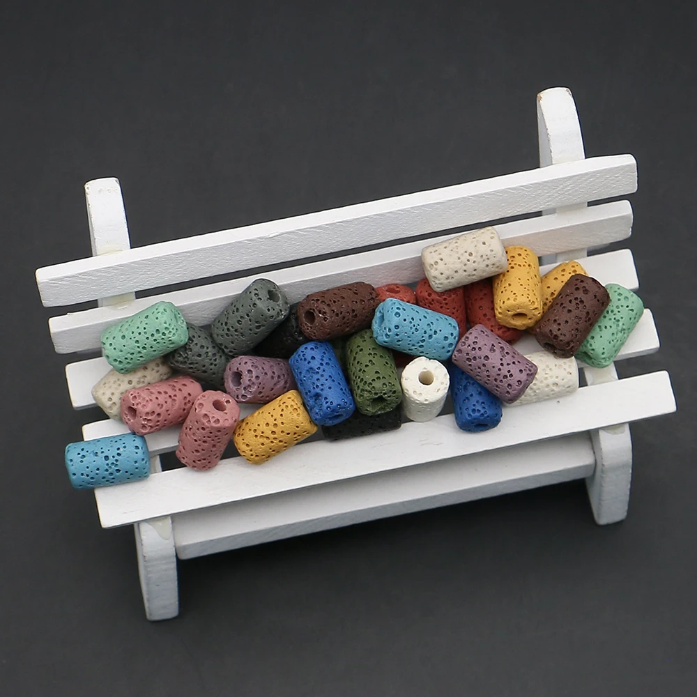 

9x14mm Colorful Cylindrical Volcanic Rock Loose Beads with Natural Hole Texture DIY Bohemian-style Necklace Bracelet Accessories