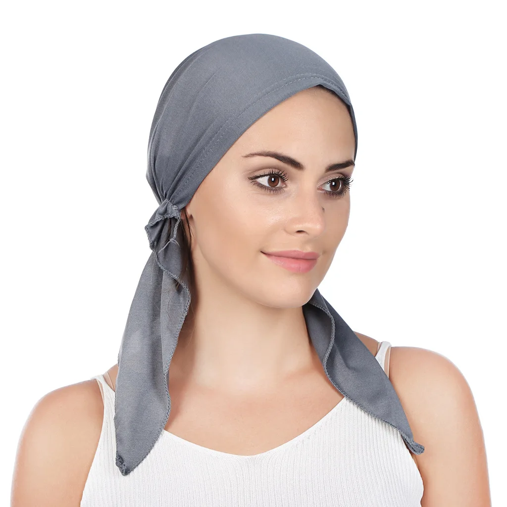 2024 New Muslim HijabTurban Hats Solid Color Head Wraps Soft Elastic Breathable Chemo Cap For Women Girls