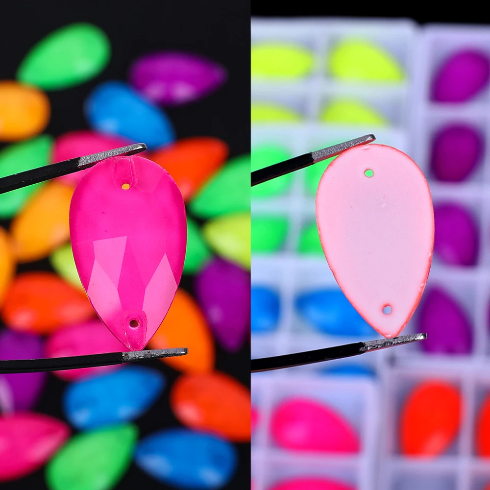 VC Neon Fluorescent Water Drop Sew on Rhinestone Water Drop Sewing Diamond Glass Diamond Flatback DIY Accessories Wedding