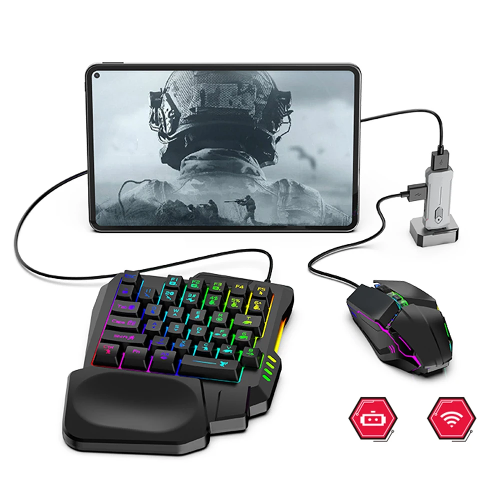 

5 в 1, мобильный игровой конвертер, клавиатура, мышь, игровой набор для PUBG, проводная клавиатура с RGB-подсветкой и подставкой для запястья, аксессуары для геймеров