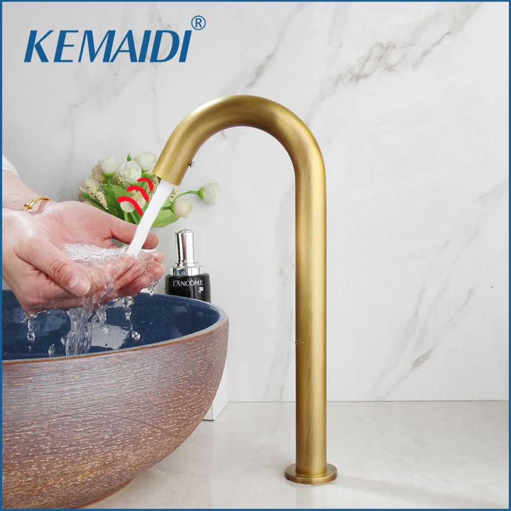 

KEMAIDI Antique Brass Bathroom Induction Faucet Hot And Cold Mixer Automatic Hand Washing Machine Sense Faucets Tap