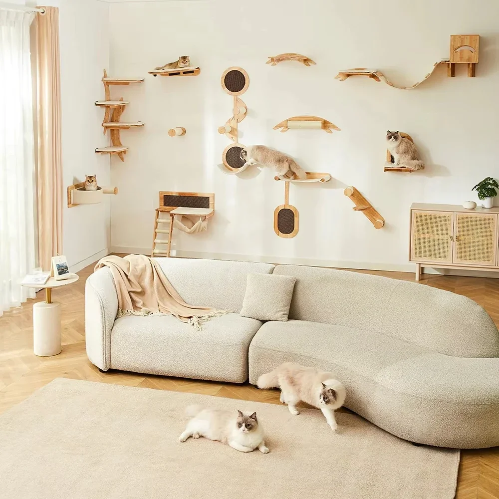 

1 Piece Cats Tree Wall Mounted Cat Frame with Scratching Post Cat Hammock and House for Kitten Claw Grinding Sleeping Climbing