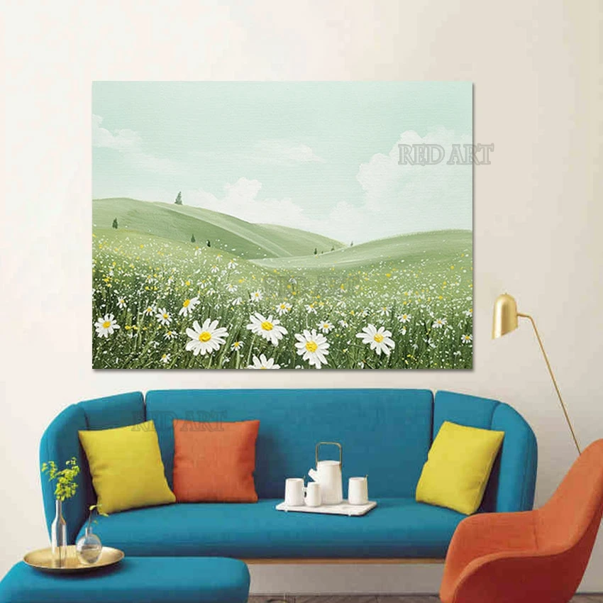 Abstract Outside Spring Landscape Oil Painting, 100% Hand Painted, Nordic Canvas Wall Art, Piece Flowers Picture, Custom