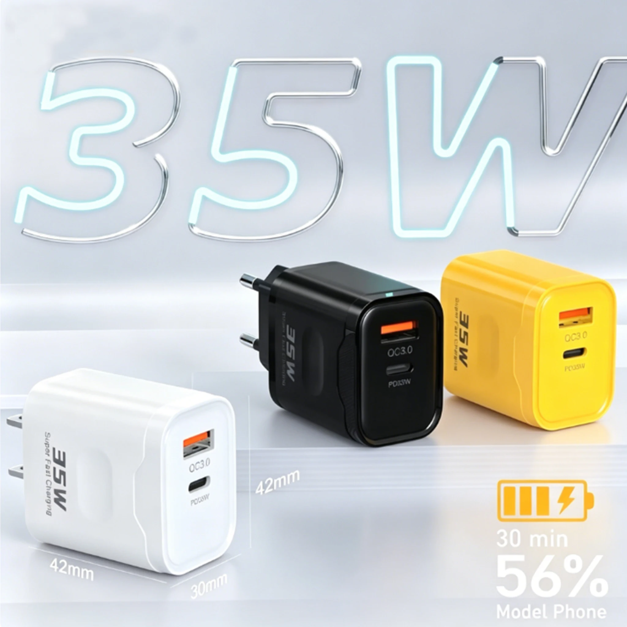35W Dual Port USB Fast Charger PD Wall Charger Adapter For Iphone 16 Samsung Xiaomi Huawei Mobile Phone Quick Charge EU US Plug