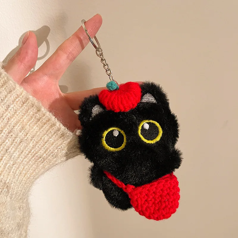 Mignon en peluche petit chat noir poupée sac pendentif fille coeur polyvalent pendentif sac à dos porte-clés pendentif boutique