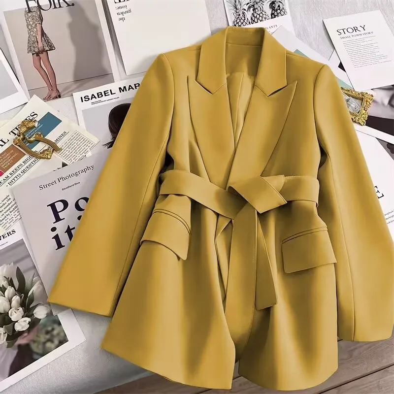 Green Lace Up Waist Cinching Slimming 2026 Autumn New Jacket Women's Spring Suit Top Popular Light Mature Style Blazer Orange