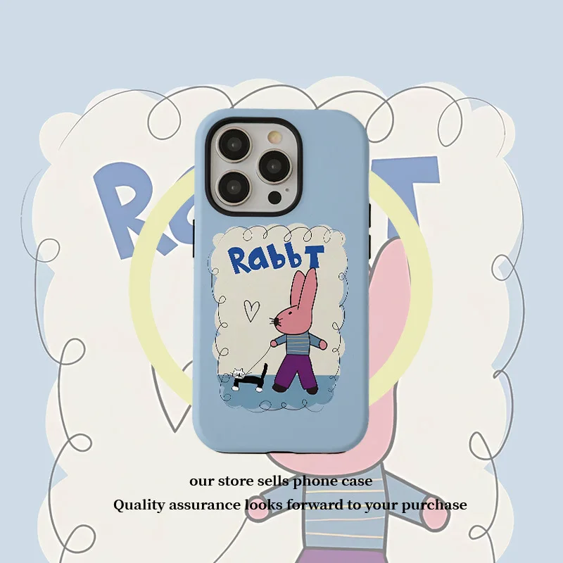 

Ins Blue Creative Walking Cat and Rabbit Case for IPHONE 16ProMax 15 14 13 12 11 XR Acrylic TPU Two in One Magnetic Phone Cases