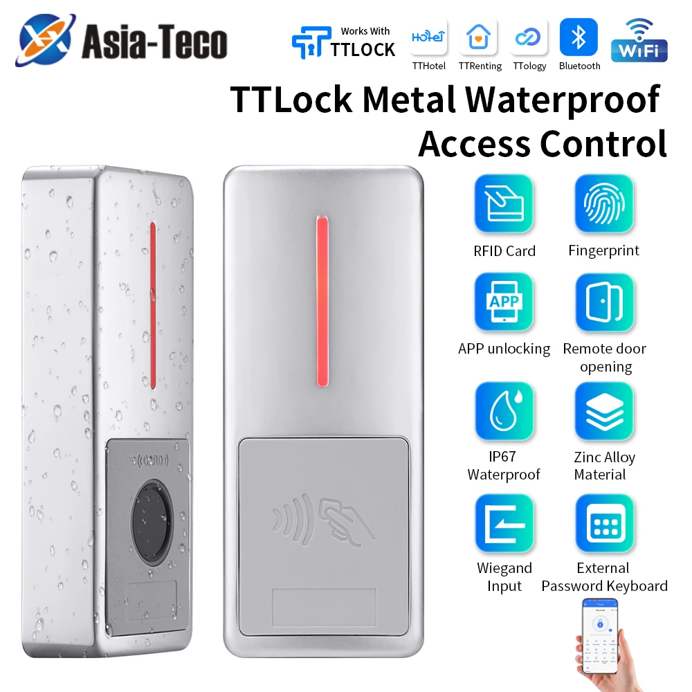 Outdoor Gate Smart Lock Fingerprint Access Control WiFi Bluetooth RFID Card TTLock APP Remote Unlock IP67 Waterproof Garden Gate