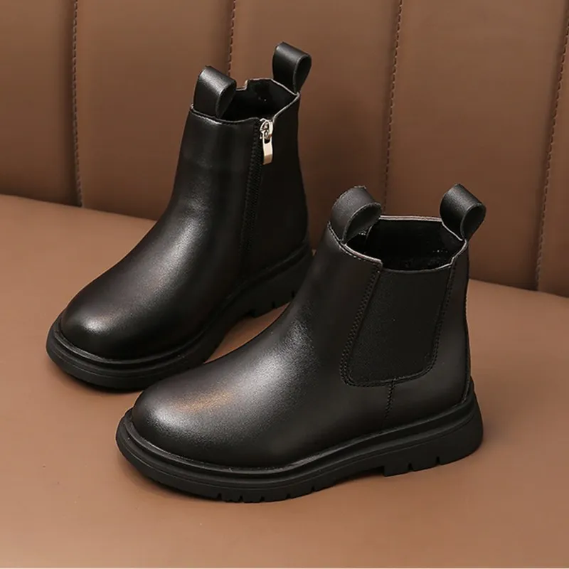 

Kids'Casual Shoes Boots PU Leather Thin Velvet Fashion Winter Flat Shoes For Girls Anti-slip Warm Black Brown Size 27-37