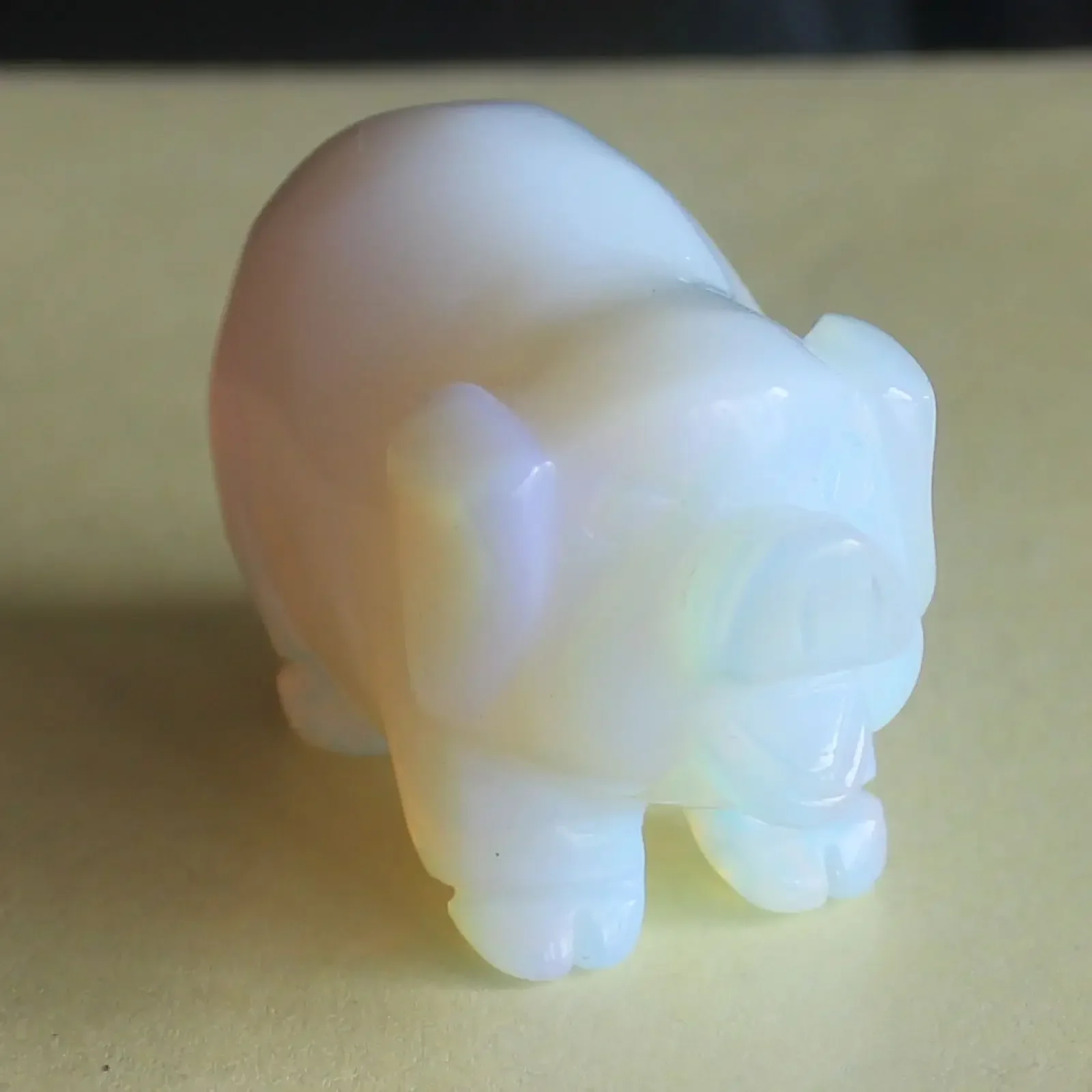 Hand carved gemstone crystal white opalite pig figurine animal carving office desk study home decor 2''