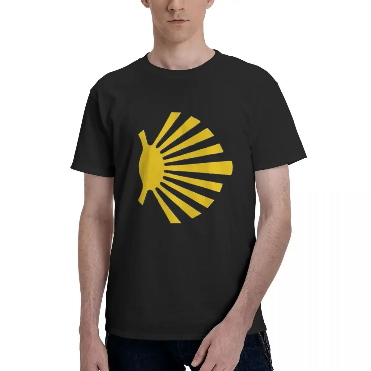 Camino De Santiago Symbol Large Yellow Scallop Shell 100% Cotton T-shirt Male Oversized T Shirts Men crew Neck Short Sleeve