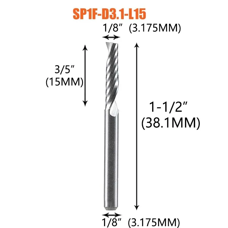 Dreanique 1pc Single Flute Spiral End Mill 1/8 1/4Inch Schacht Carbide Aluminium Inch Size Cutter voor Houtbewerking Acryl ACM