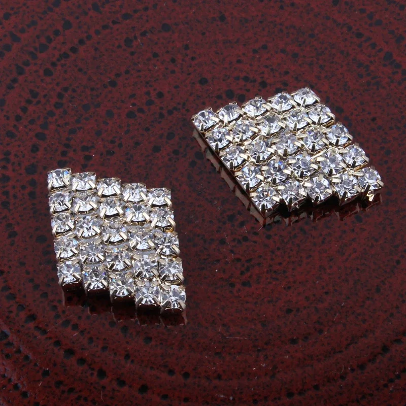 200pcs/lot Newborn Rectangle Metal Flatback Crystal Button For Craft Bling Alloy Rhinestone Button for Grils Hair Accessories