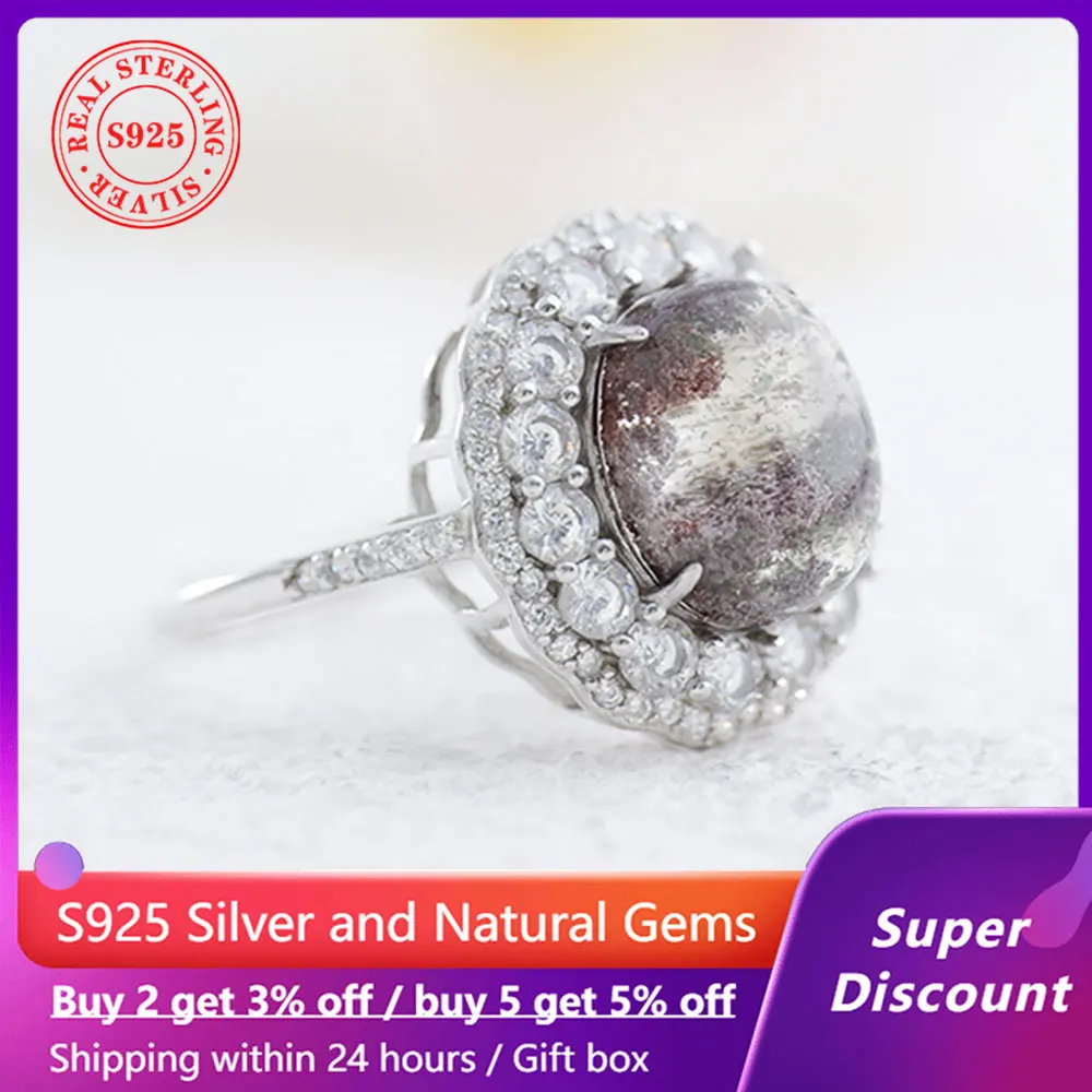 خاتم فاخر من الفضة الإسترليني عيار 925 مع كريستال فانتوم طبيعي بيضاوي 9*11 ملم، خاتم نسائي رائع وأنيق لحفلات الزفاف #1