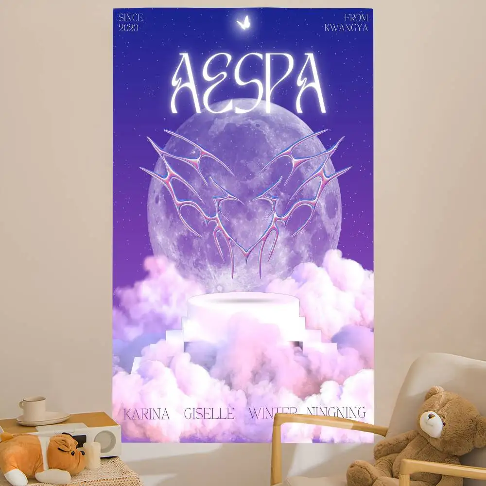 Korean Kpop Group A-Aespas Anime Tapestry Hippie Flower Wall Carpets Dorm Decor Cheap Hippie Wall Hanging