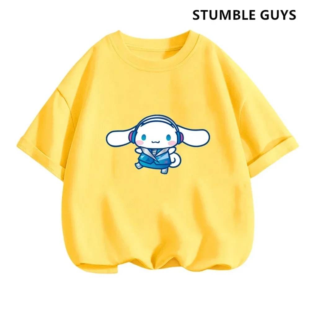 2024 New MINISO Cinnamoroll T-shirt Children\'s Clothing Girls Summer Boys Short-sleeved Sanrio Cartoon T-shirt Baby Trucksuit