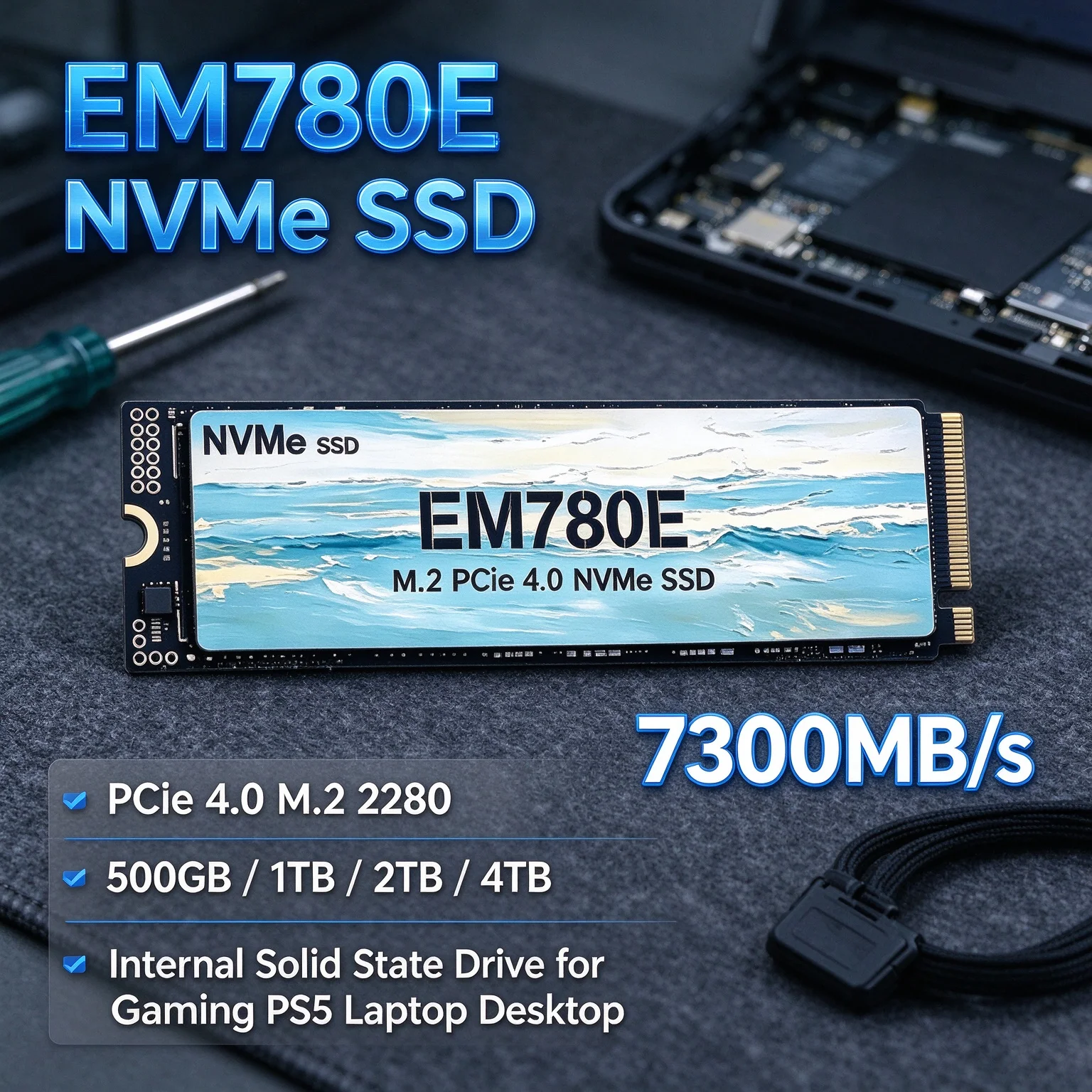4TB Maximum Storage EM780E NVMe SSD 7300MB/s PCIe 4.0 M.2, Internal Drive for PS5 Desktop Laptop, Reliable Stable Built to Last