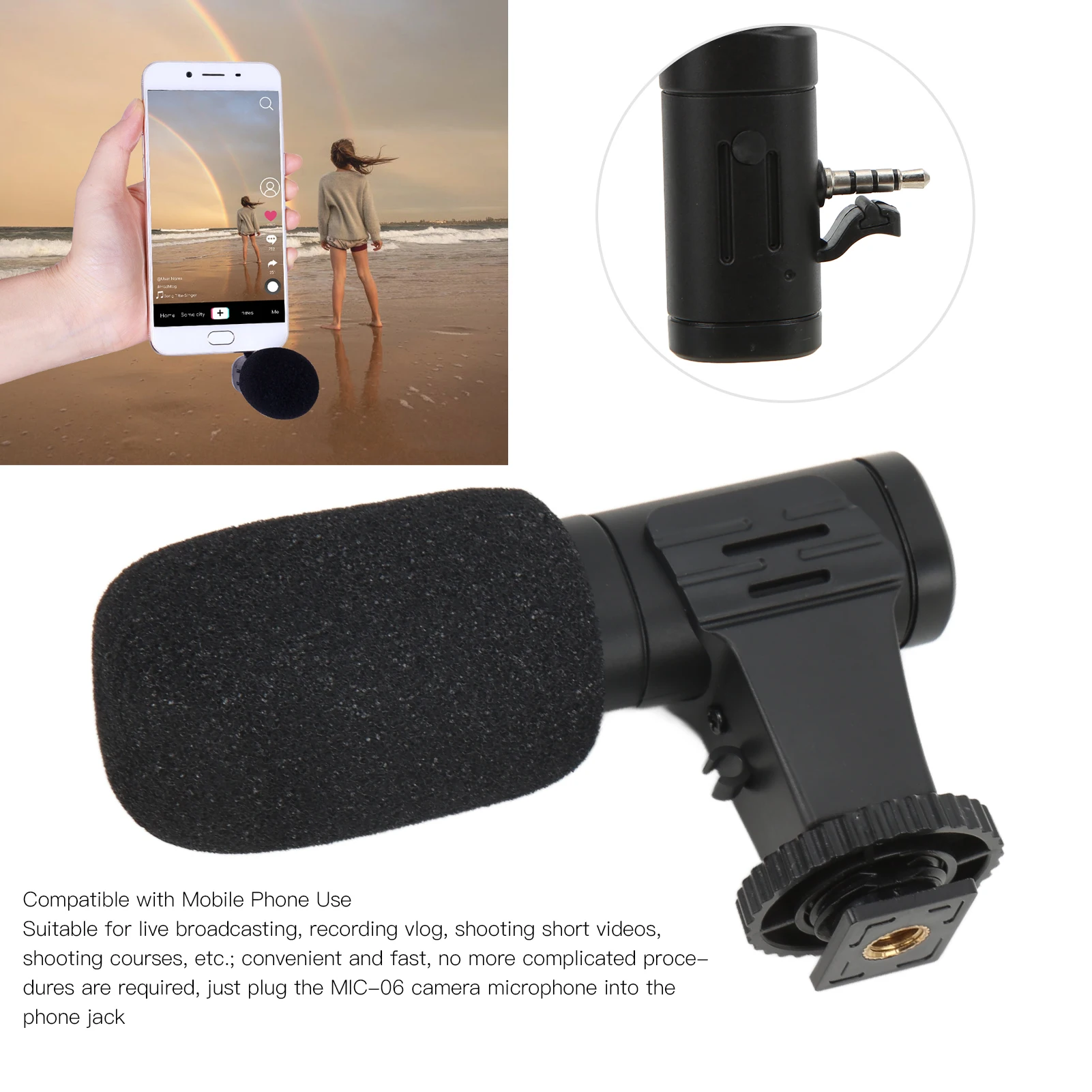 MIC 06 Microphone Mobile Phone Mini Microphone 3.5mm for Live Conference Video Vlog Microphone Mini Microphone for Mobile Phone