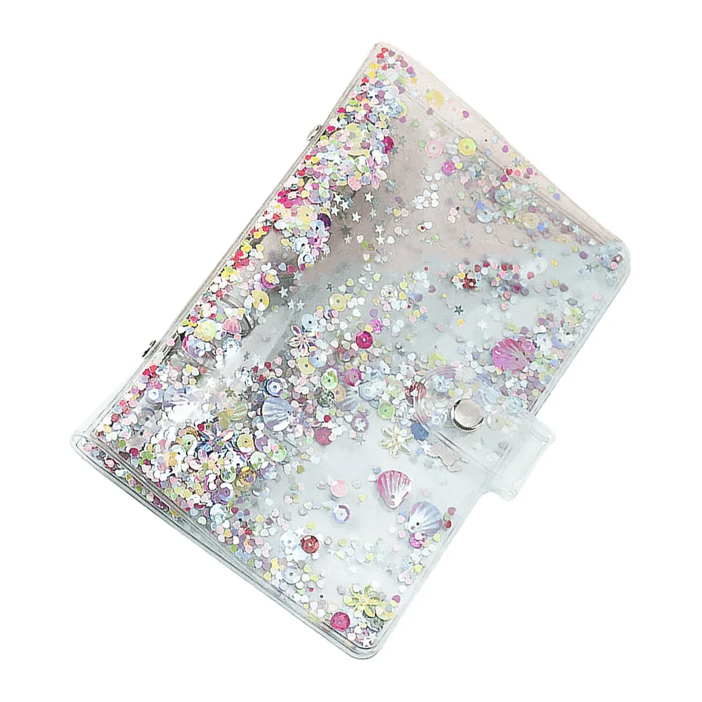 

A6 Loose Leaf Binder Notebook Cover Clear Sequin Notepad Shell Replacement Case 6 Holes PVC Shiny School Office Dust Free