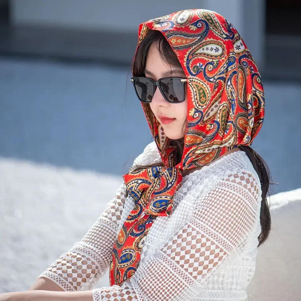 

Fashion Simulation Silk Muslim Turban Sun-Resistant Breathable Baotou Hat Soft Headscarf Women