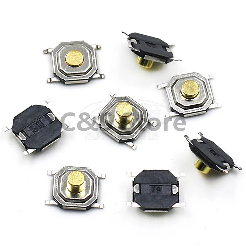 50PCS 5.2x5.2mm Momentary Metal Tact Push Button Switch 4X4x1.5/1.6/1.7/2/2.5/3/3.5/4.3/4.5/5/6.8/7mm SMT 4PIN Key Button