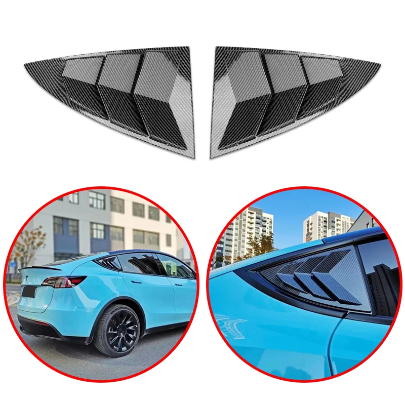 

For Tesla Model 3 2017-2021 Rear Triangular Glass Blinds Decorative Sticker Protective Cover Carbon Fiber Look Or Glassy Black