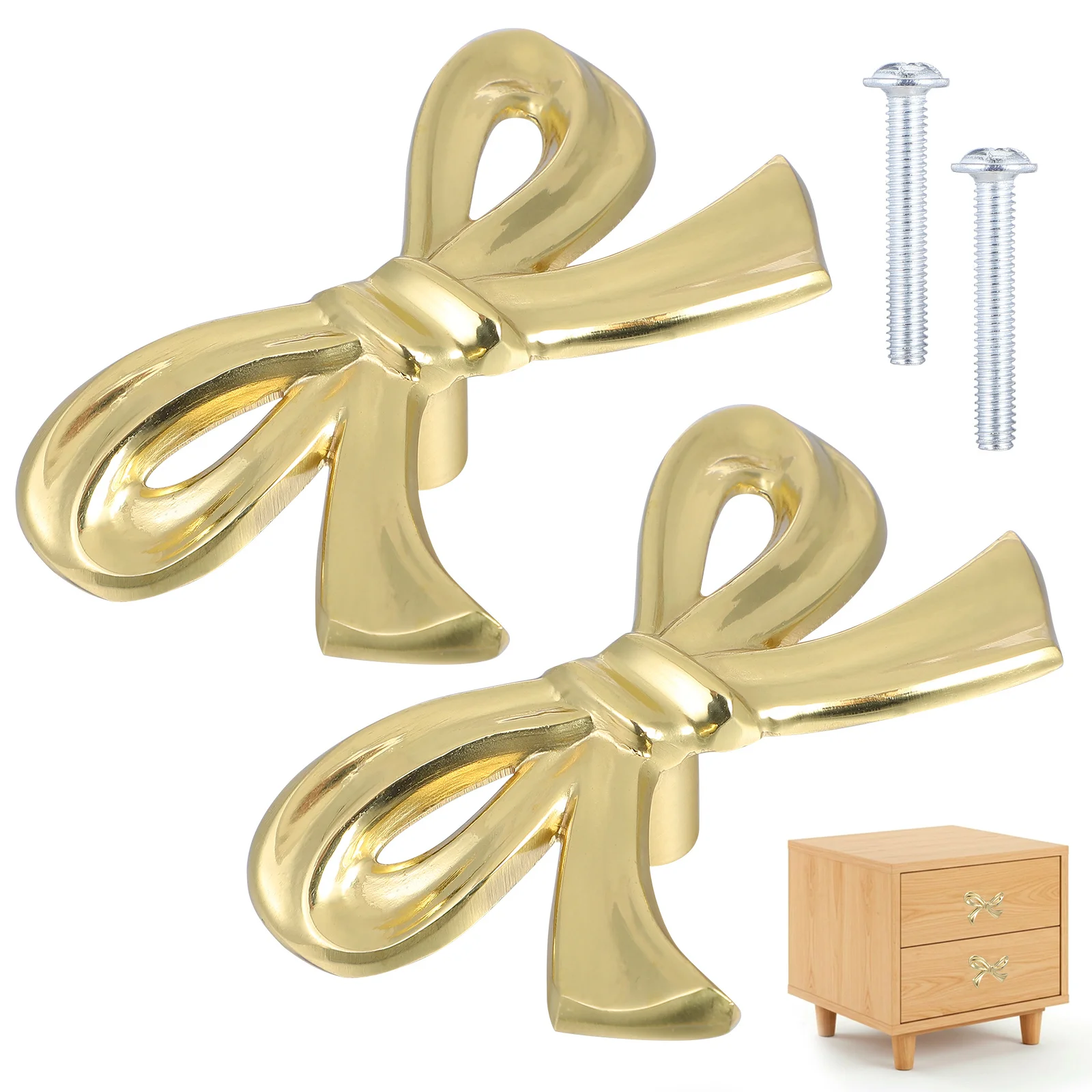 

2Pcs Brass Bowknot Cabinet Knob Stylish Pull Handle for Drawer Door Dresser Cupboard Furniture Cabinet Knob Door Pull Handle