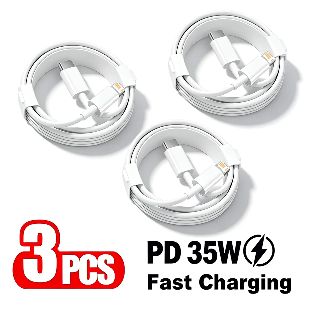 3PCS PD 35W Fast Charge Cable For iPhone 11 12 13 14 Pro Max X XR XS Max 6 6S 7 8 14 Plus Rapid Charging USB-C Data Sync Cables