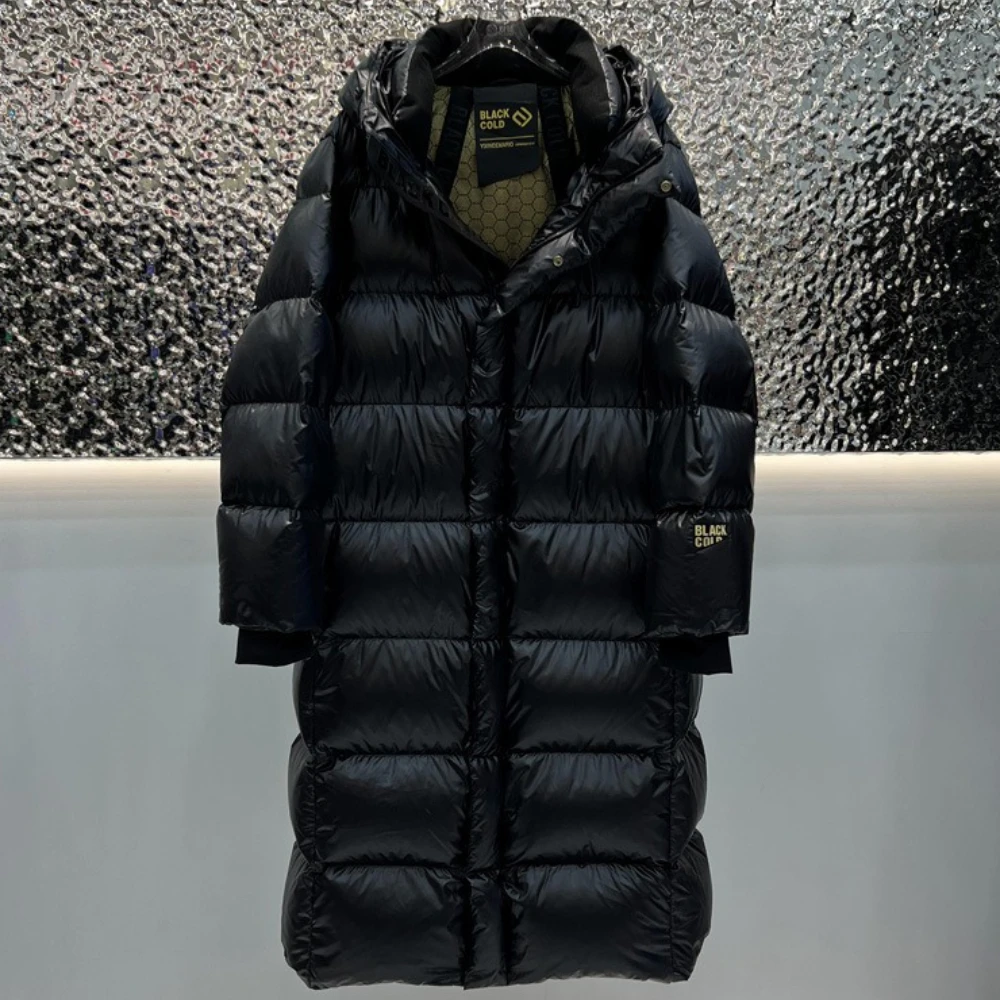 Manteau en duvet d'oie blanc chaud nouveau 2025 noir or huit grilles femmes veste longue épaissi stockage de chaleur à la mode doudoune