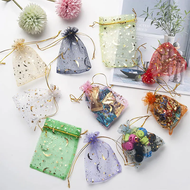 5/10/20pcs Moon Star Organza Jewelry Candy Bags with Drawstring For Wedding Party Event Jewelry Packing DIY Gifts Pouches view 4