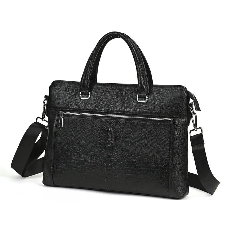 Breifcase portatile Breifcase da lavoro in vera pelle Borsa per laptop classica in pelle di mucca alligatore per uomo Borsa a spalla o a tracolla grande