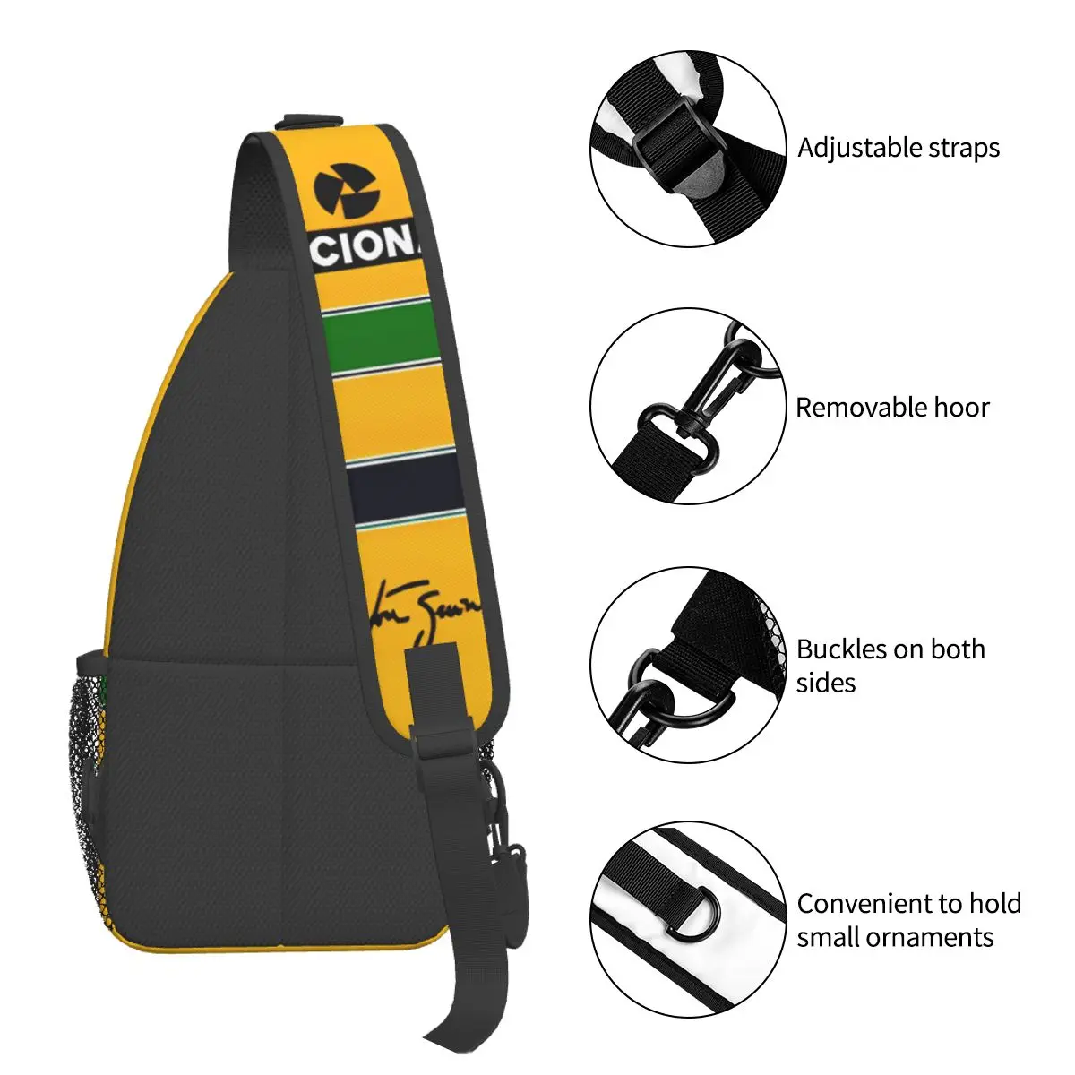 Ayrton Senna Sling Bags para feminino, moda Racing Strap Acessórios