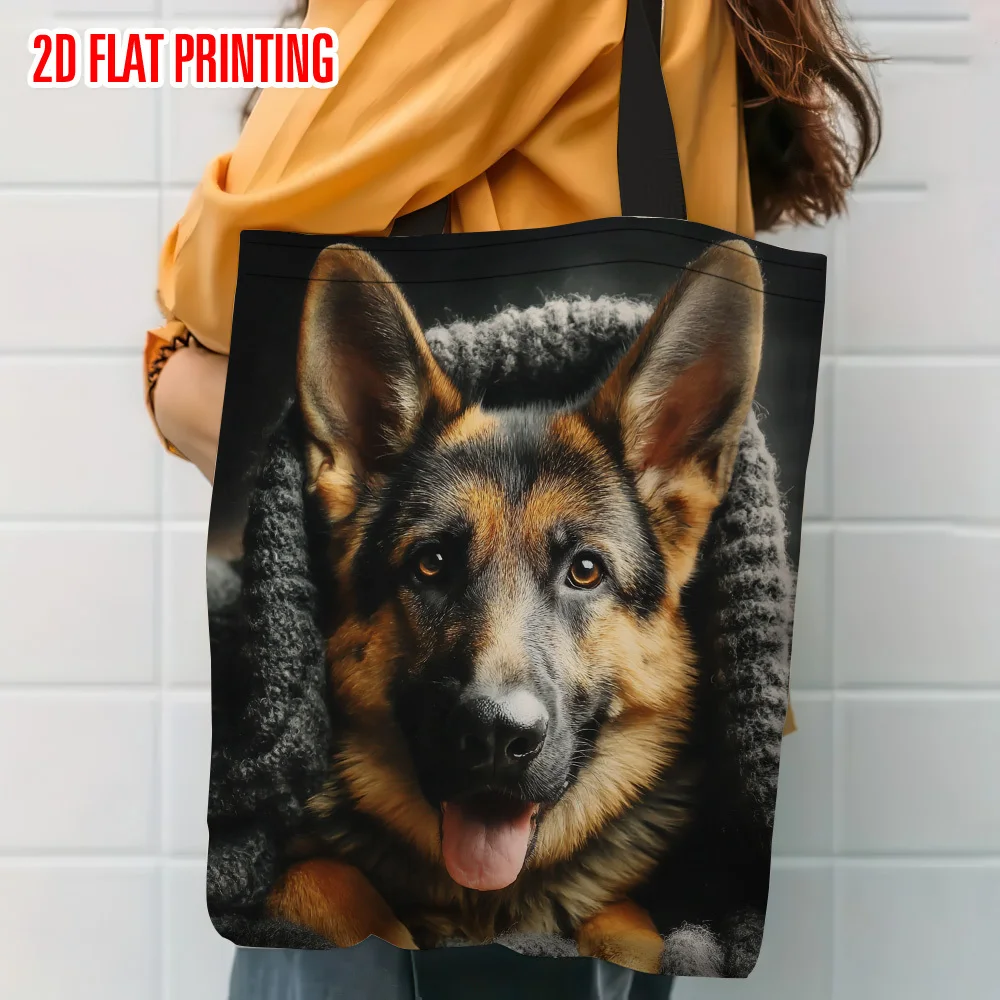 1pc German Shepherd Dog Polyester Tote Bag Large Capacity Durable Shoulder Bags for Wome Shopping Handbag Everyday Use