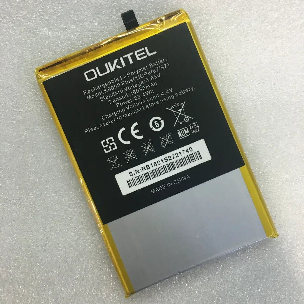 Original Replacement Battery For OUKITEL K6000 Plus Mobile Phone Rechargeable Li-polymer Batteries 6080mAh In stock