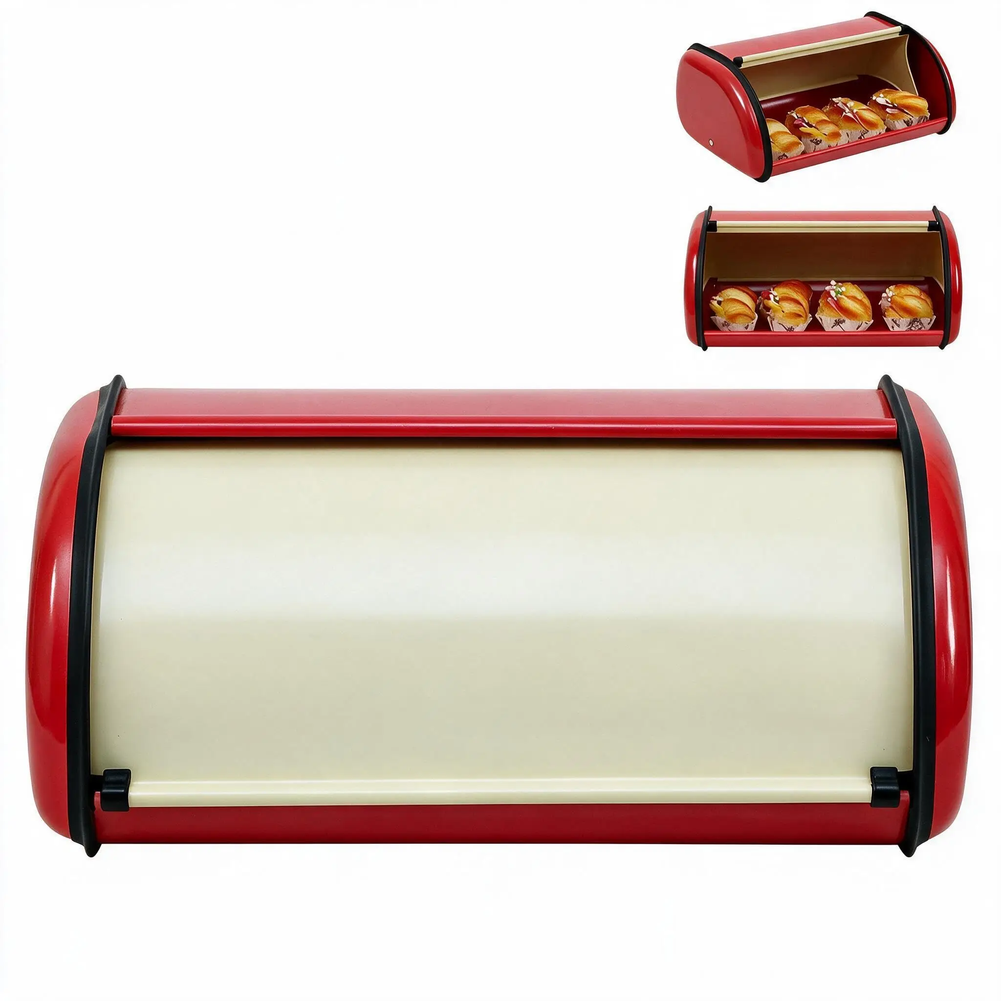 Metal Bread Box for Kitchen Counter, 13.8 Inch Roll-Top Bread Storage Bin, Large Capacity Bread Keeper with Handle, Dustproof Food Storage Container for Bread, Pastries, Cookies and Snacks