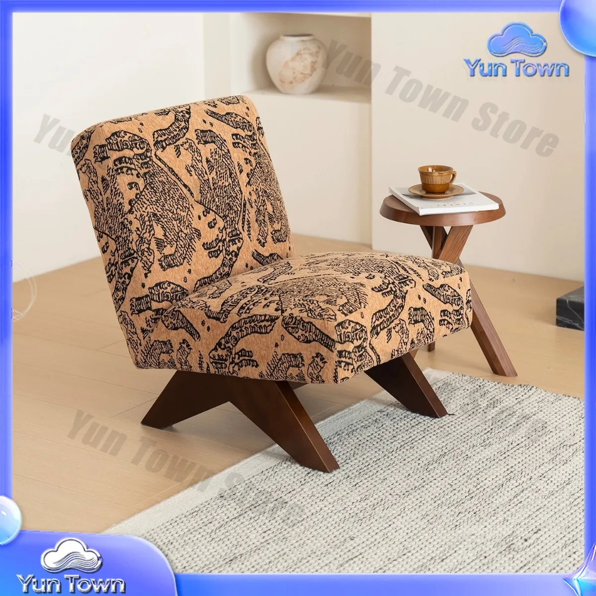Chandigarh Style Single Armchair for Living Room Bedroom with Backrest Tiger Stripe Pattern Mid Century Modern Lounge Chair