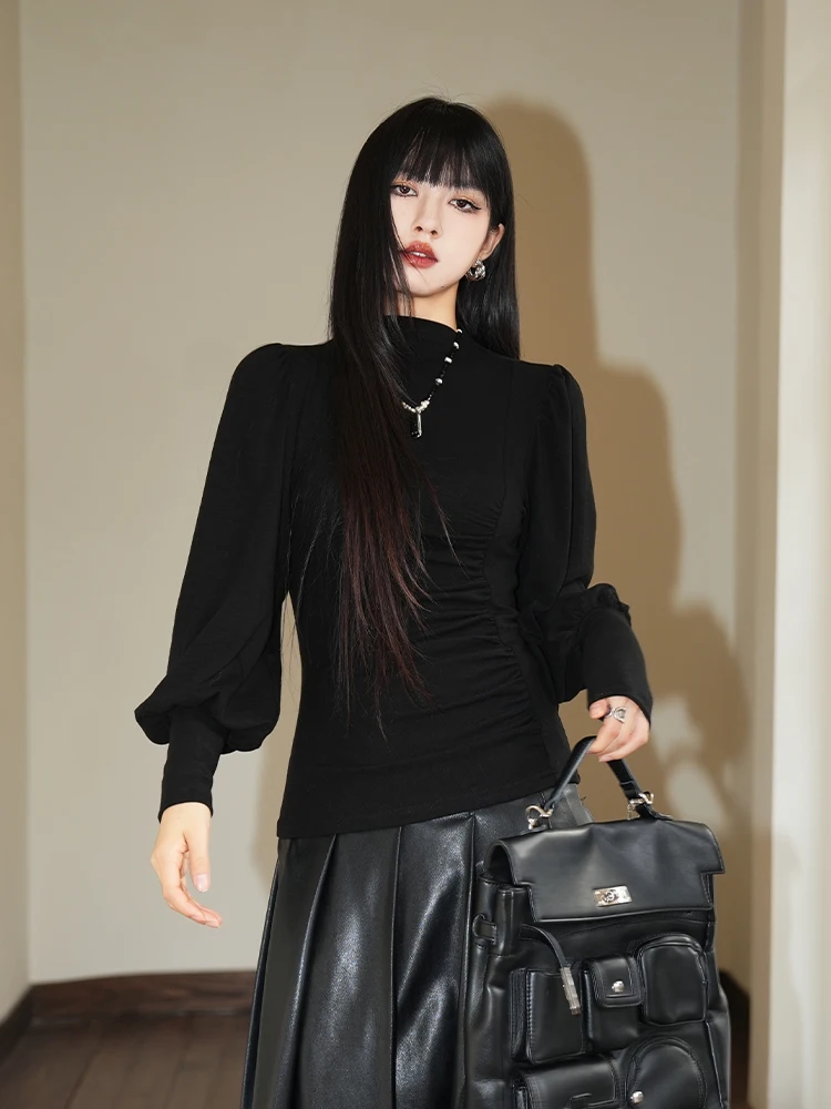 

Bla High Collar T-irt Women's Knitted Long Sve Slim Fit Base irt Autumn Winter Lantern Sve Top Skin-friendly Brea...