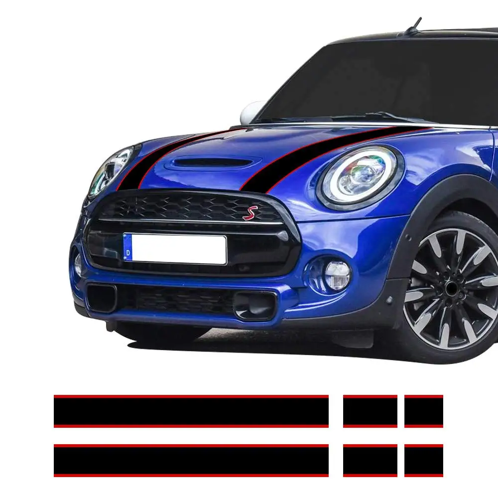 

Black And Red Vinyl Hood Stripe Decals For Compact Hatchback Car Styling Front Bonnet And Trunk Cover