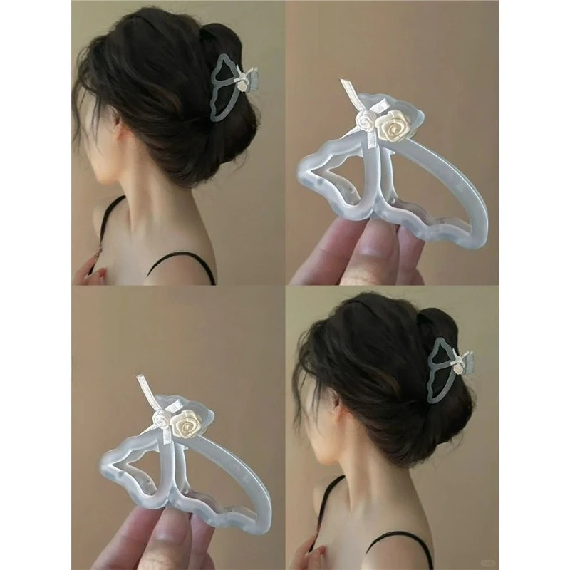 Sheer Rose Decorated Butterfly Hair Clip Versatile Everyday Hair Accessory for Women Top Choice for Birthday Gifts