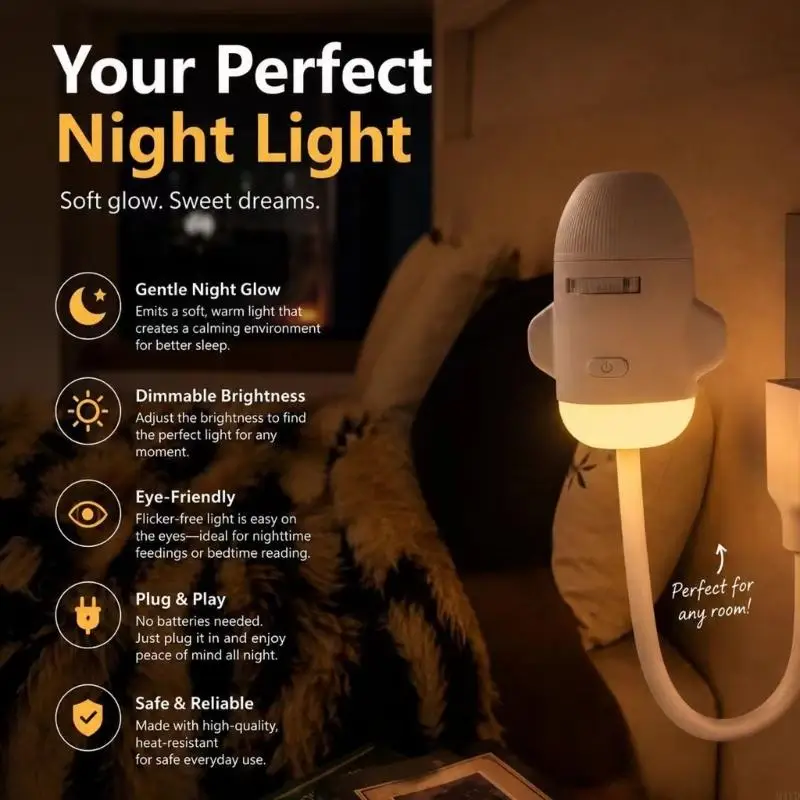 USB Powered Pattern Projection Night Light, White ABS Lamp with Slide Discs and Flexible Cable for Bedside Decor M4YD
