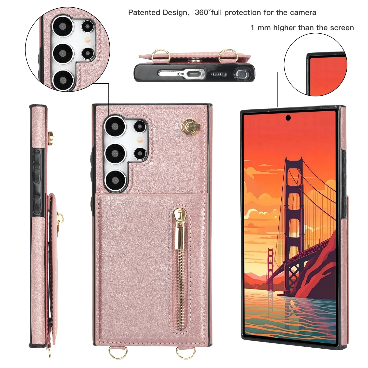 For Samsung Galaxy S25 S24 S23 S22 FE Note 10 20 Ultra Plus Case Crossbody Lanyard Zipper Wallet Card Slot Strap Kickstand Cover