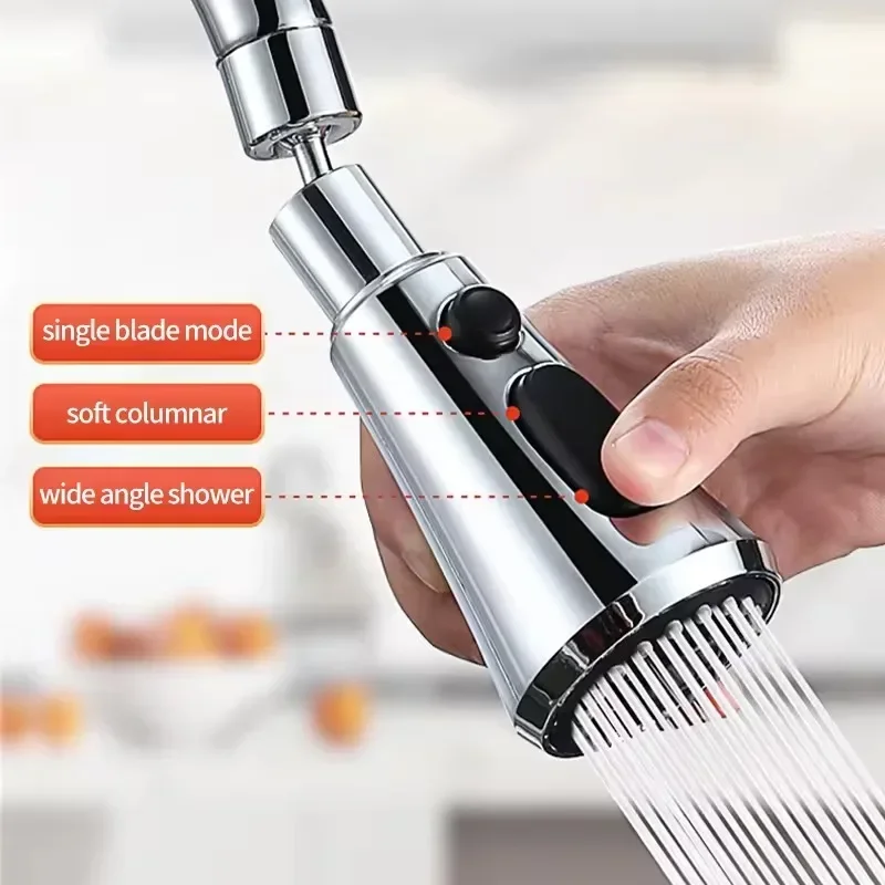 Kitchen Faucet Aerator 3 Modes Universal 360 Rotating Anti-Splash Faucet Extender Washbasin Saving Water Tap Filter Nozzle