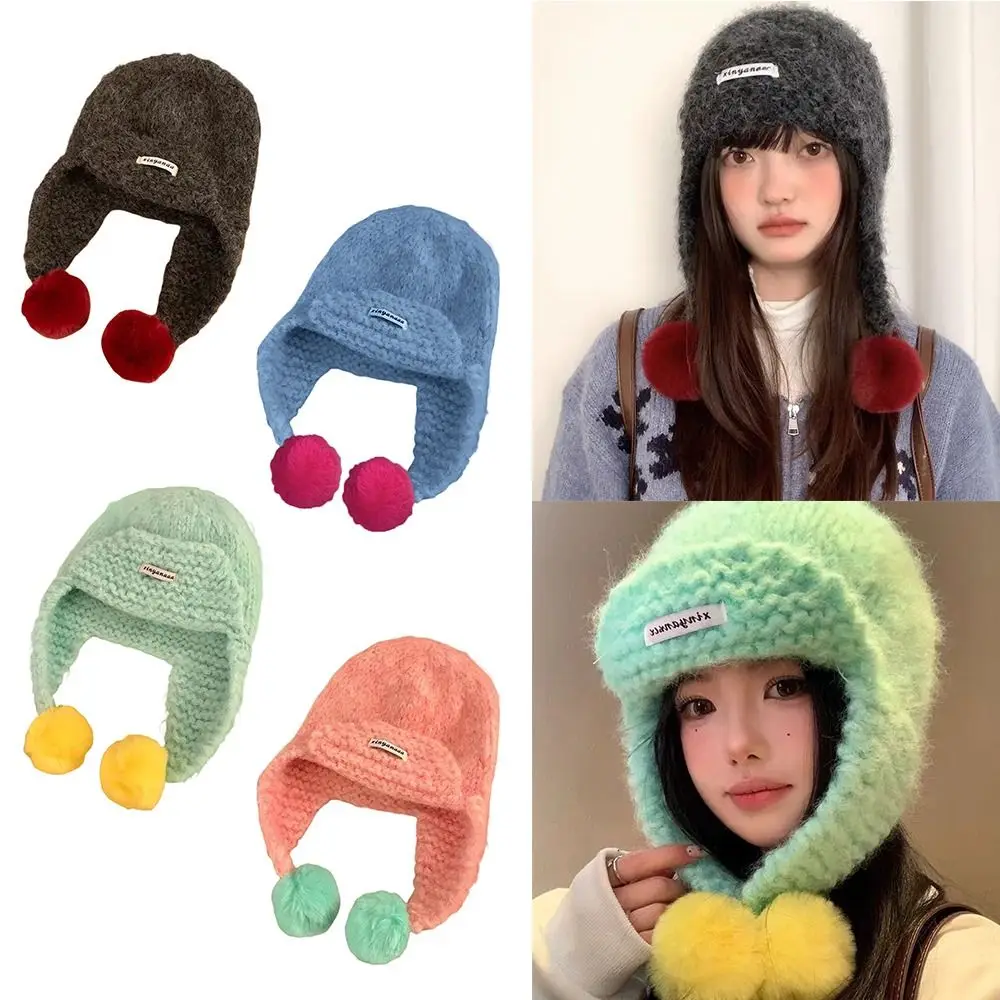 

New Polyester Knitted Cap Warm Casual Earmuffs Hat Sweet Windproof Ear Flap Hat Women Men