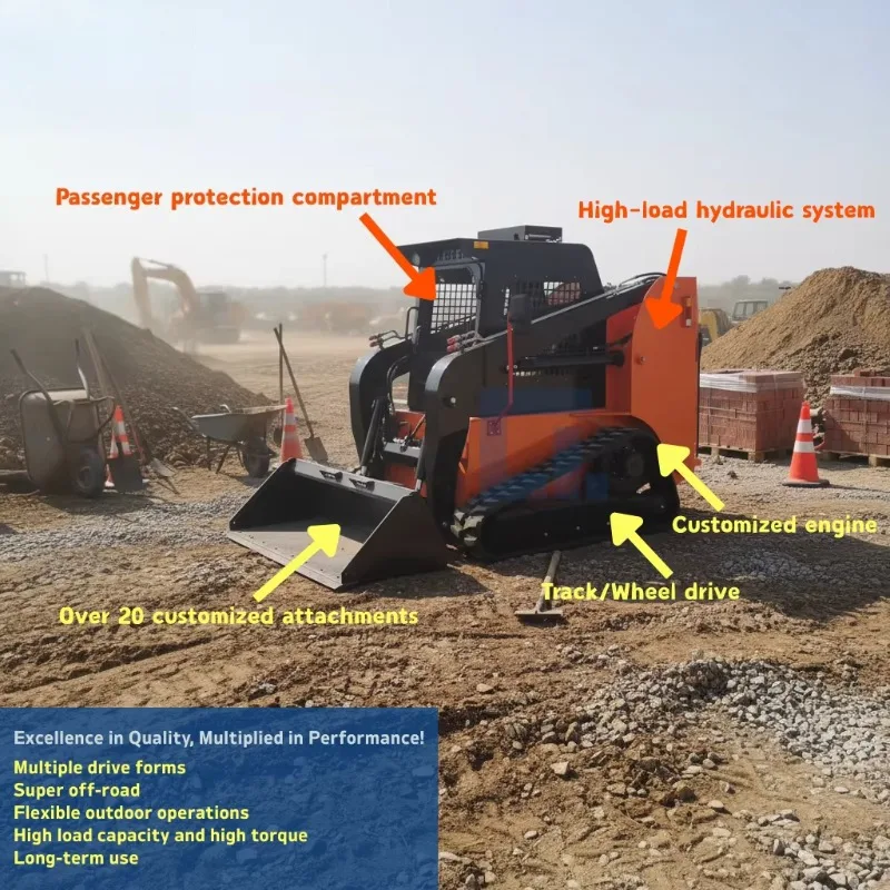 All Terrain Mini Skid Steer Loader Anti Sink Rubber Track Muddy Farm Field Land Leveling Small Hydraulic Earthmoving