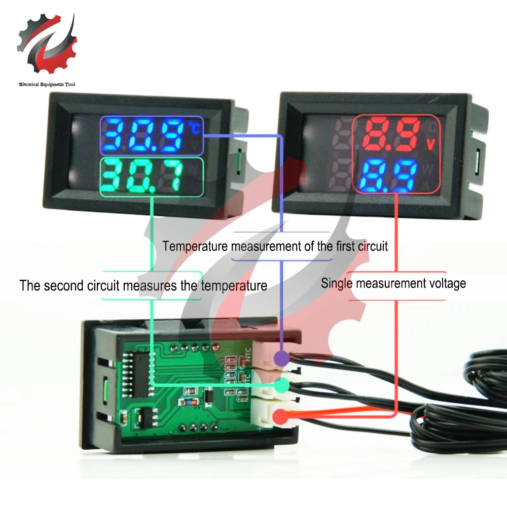 DC4-30V 100cm LED Display Digital Voltmeter and Thermometer Temperature Sensor Detector With NTC10K 3950 Probe Temp Tester Gauge