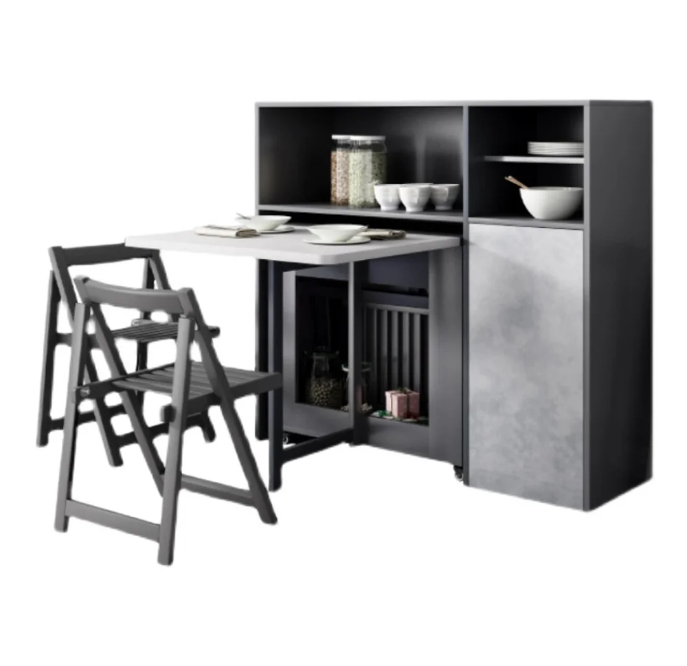 Multifunctional space-saving best quality promotional side cabinet folding dining table set chair with wheels family dining room