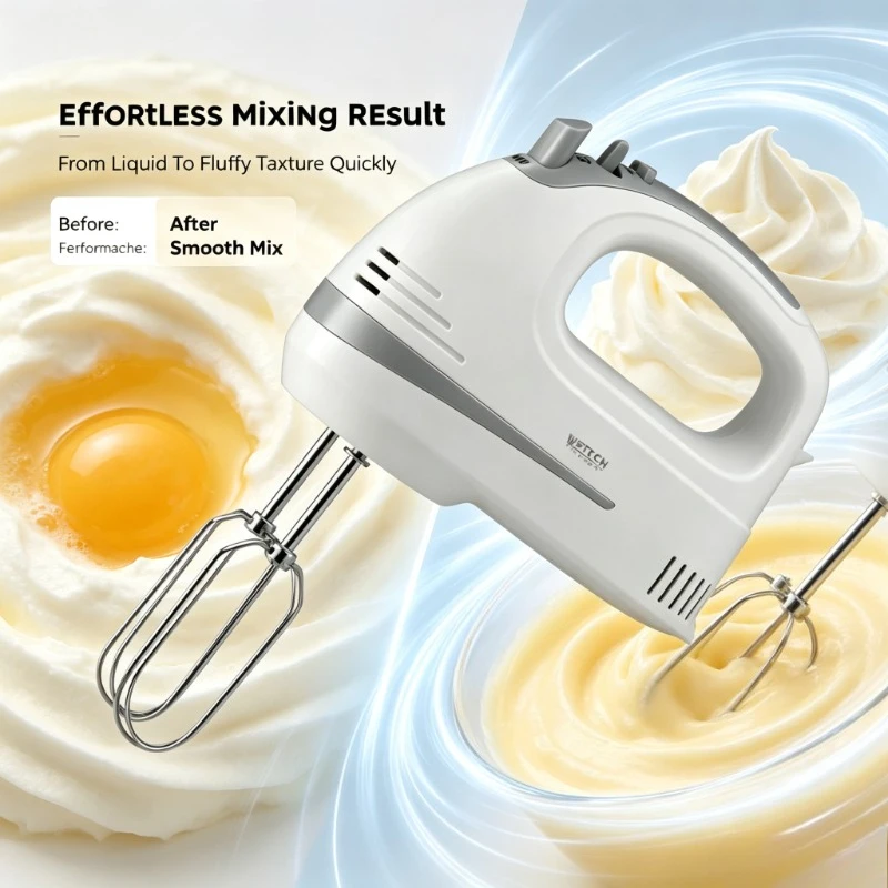 Impastatrice Elettrica Domestica AC 220‑240V WETECH W6315 200W 5 Velocità con Funzione Turbo, Frusta in Acciaio Inox, Ganci per Impastare, Ideale per